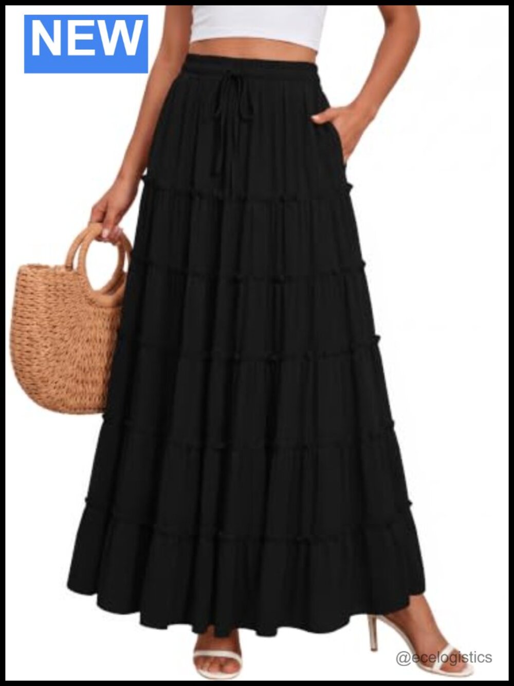 Women's Chiffon Maxi Skirt with Pockets, Tiered Renaissance Skirt